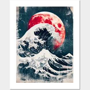 Great Wave in Red Moon Posters and Art